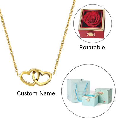 ETERNAL ROSE BOX - W/ENGRAVED NECKLACE & REALROSE Flower Gift Box Heart Customize Letter Necklace Valentine'S Day Gift for Her