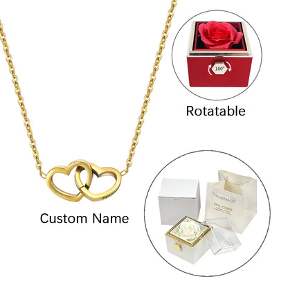 ETERNAL ROSE BOX - W/ENGRAVED NECKLACE & REALROSE Flower Gift Box Heart Customize Letter Necklace Valentine'S Day Gift for Her