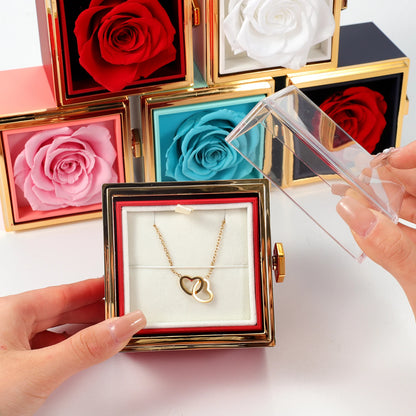 ETERNAL ROSE BOX - W/ENGRAVED NECKLACE & REALROSE Flower Gift Box Heart Customize Letter Necklace Valentine'S Day Gift for Her